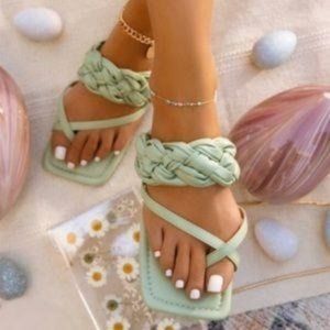 Braided Square Toe Sandals in Sage